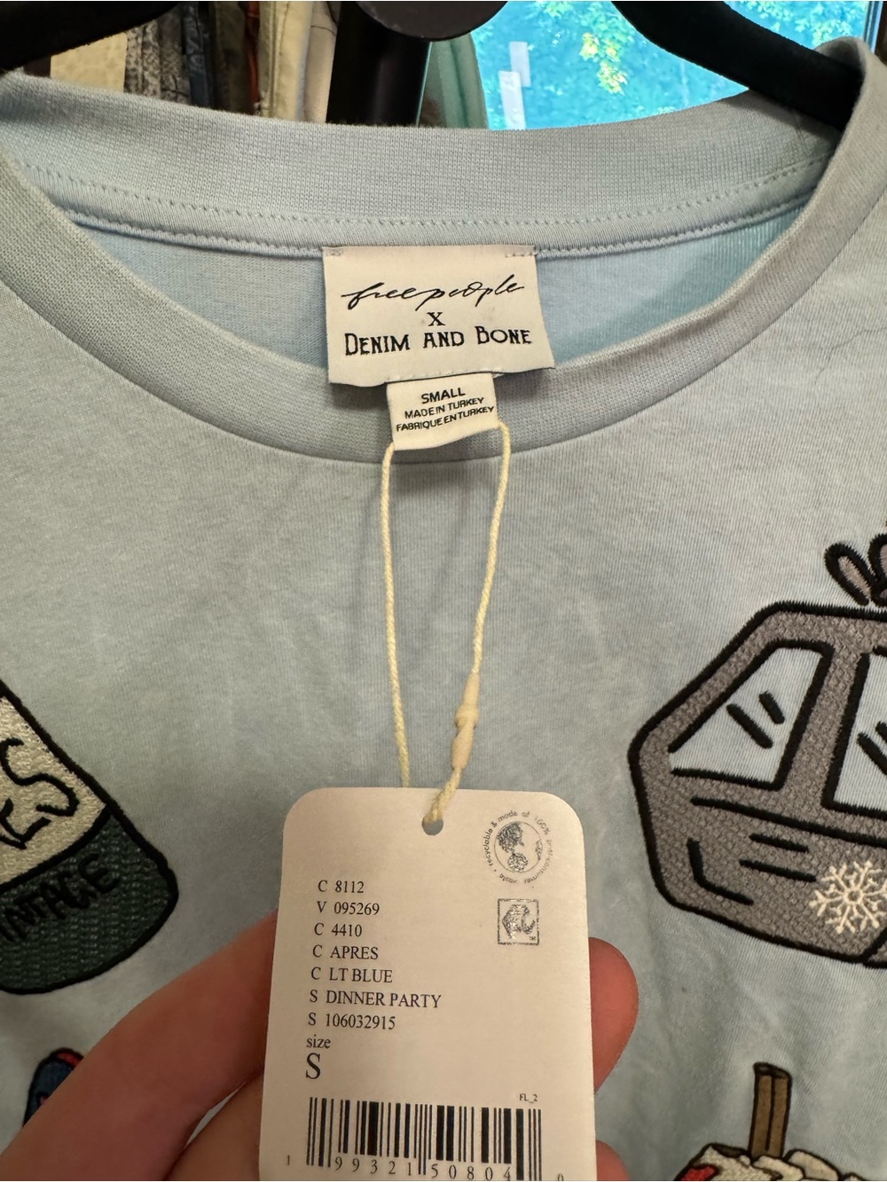 NWT Free People Denim And Bone Dinner Party Embroidered Tee apres light blue - S - Picture 8 of 8